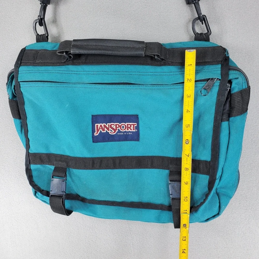 Jansport Messenger Bag Teal Green Vintage 90s Made in USA Laptop Briefcase